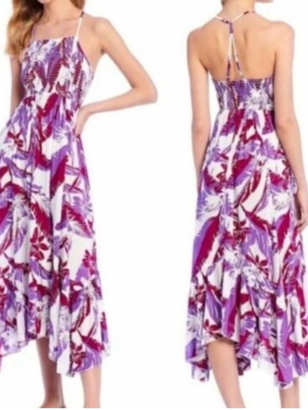 FREE PEOPLE Heat Wave Printed White/Purple Maxi Floral Dress Size S, EUC